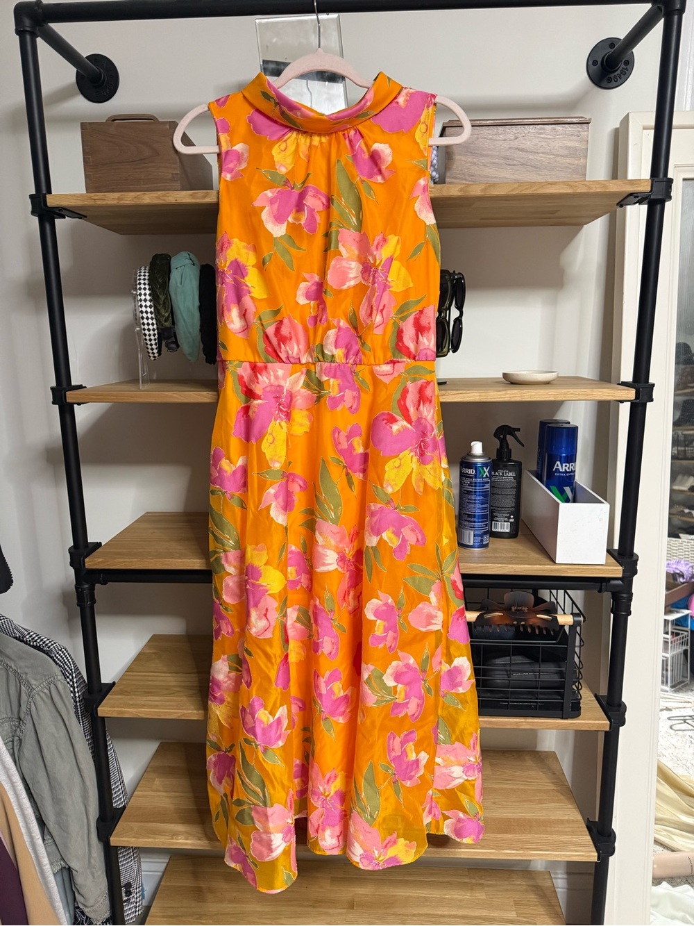 Karl Lagerfeld Orange Midi Dress with Pink Floral Print